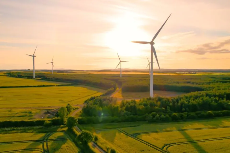 windmills with sunset