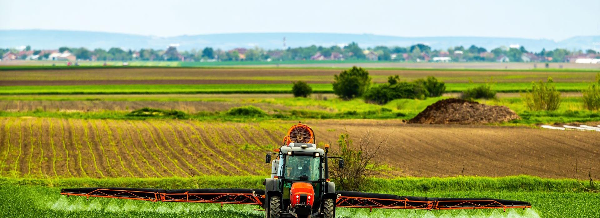 harvester on green field